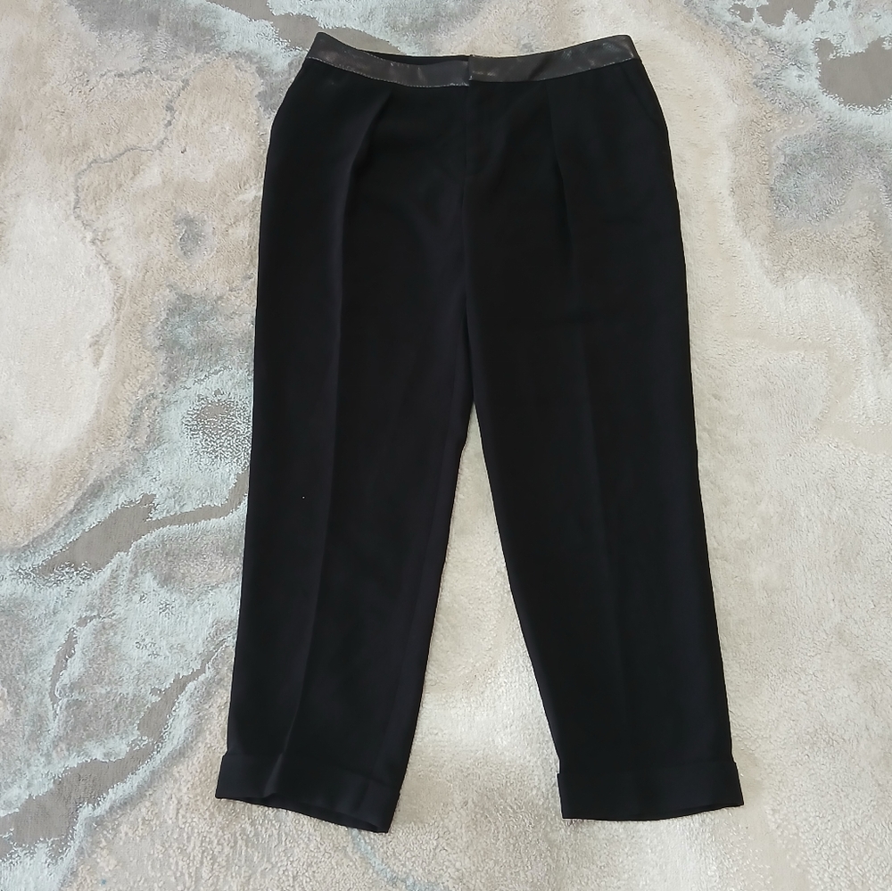 Rag & Bone Mo Genuine Leather Waistband Work Crape Dress Pants Trousers